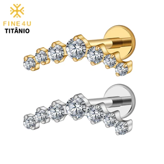 FINE4U Piercing Titânio Com 7 Zircônias Cluster Para Helix Conch Flat Cartilagem Interno Roscado