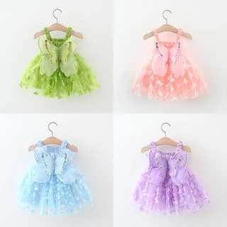 Novo Vestido De Borboleta Doce Para Bebês , Roupas De Verão Crianças De 9 Meses A 3 Anos , Rosa Alada