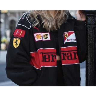 2024 F1 Jaqueta De Corrida Manga Longa Retro Motocicleta Ferrari Team Roupas De Outono E Inverno Algodão Bordado