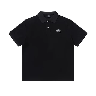 Pólo Reto Loose Fit Lapela Camiseta de manga curta Logotipo Bordado Clássico Estilo Clássico Casual Estilo Preppy Preppy Estilo Algodão Puro Fio Duplo Tecido Unisexo...