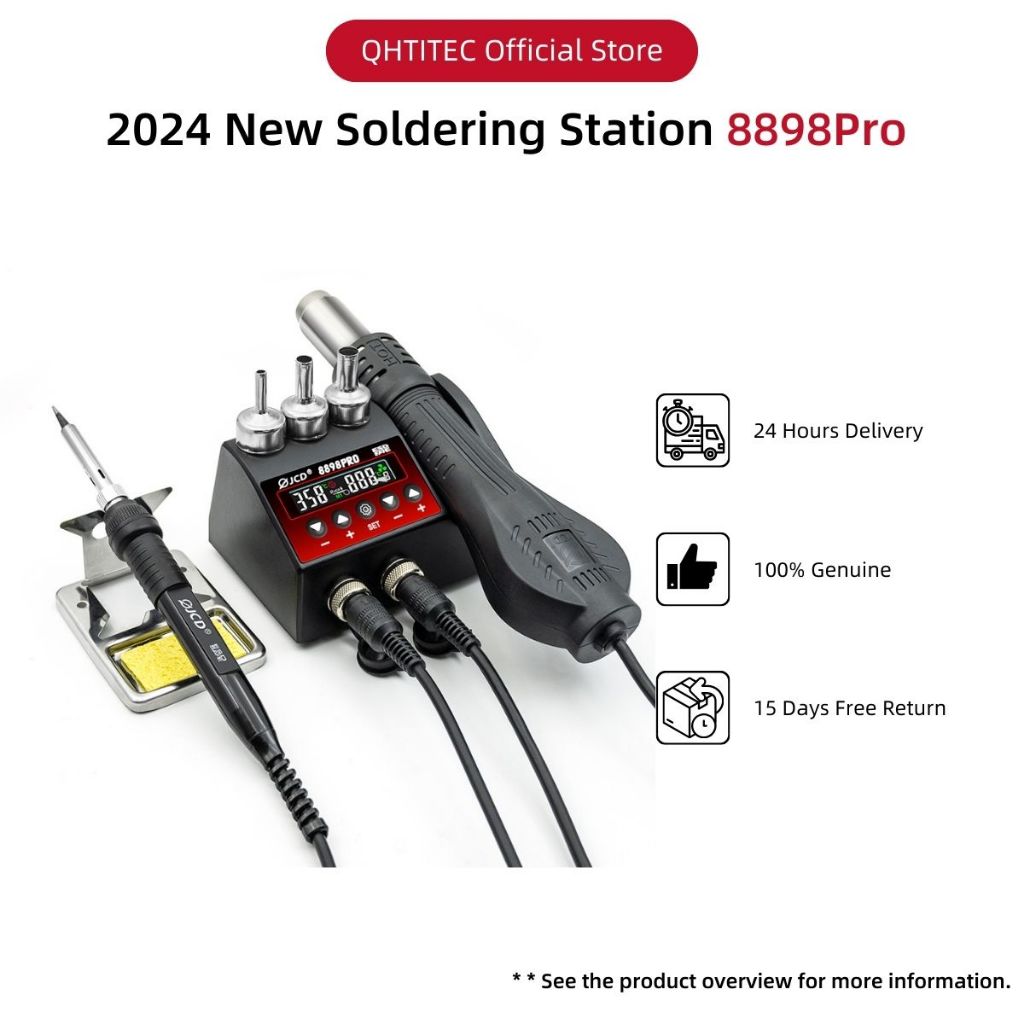 JCD 2024 Novo Estação De Solda 8898Pro Digital Com Porta-Bico De Pistola De Ar 2 Em 1 Máquina De Ferro De 750 Retrabalho