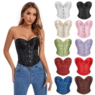 Mulheres Espartilhos Curto Corpete Jacquard Overbust Corset Bustier Crop Top
