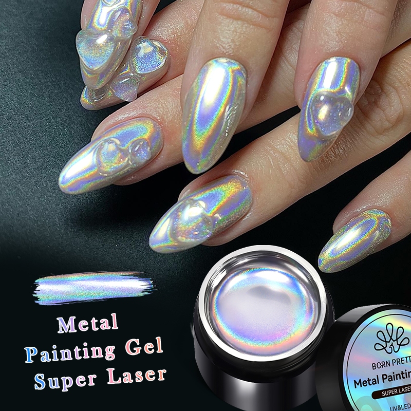 BORN PRETTY 5ml Gel De Pintura Metálico De Polimento Espumante De Unhas De Ouro Prata Desenho Espelho Glitter Nai