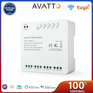 Módulo Interruptor Inteligente AVATTO Tuya WiFi 4 Canais , 7-32V/85-250V RF 433 Relé De Controle Remoto , De Voz Com Alexa Google Home