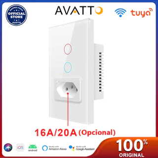 Interruptor De Luz Inteligente AVATTO Tuya WiFi & Tomada 16A/20A Brasil Painel De Vidro Padrão 4X2 1/2 Botões Funciona Com Alexa Google home
