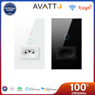 Interruptor De Luz Inteligente AVATTO Tuya WiFi Com Tomada 20A Brasil Padrão 4X2 Painel De Vidro 1/2 Botões Funciona Alexa Google home