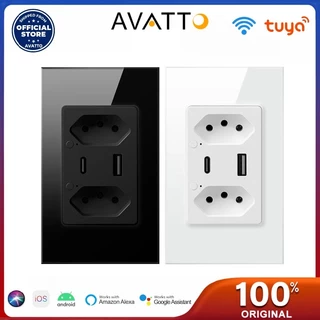 AVATTO Tuya WiFi/ZigBee Tomada De Parede Brasileira Inteligente 16A Porta USB Tipo C Saídas De Controle individual Plug Work Para Google Home/Alexa