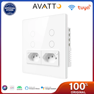 Interruptor E Tomada Inteligente AVATTO , De Luz Tuya Wifi 4X4 Painel De Vidro 4 Botões 16A Funciona Com Alexa Google home