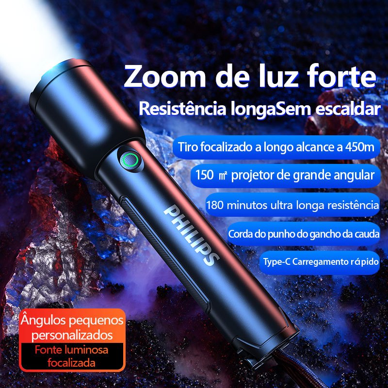 Lanterna LED Super Brilhante 4 Modos À Prova D'água Recarregável De Longo Alcance