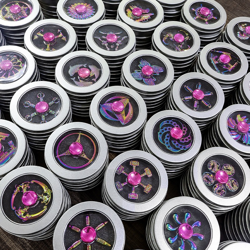 Novo Brinquedo Giratório Colorido Fidget De Metal Giroscópio De Dedo Descompressão Com Caixa Metálica