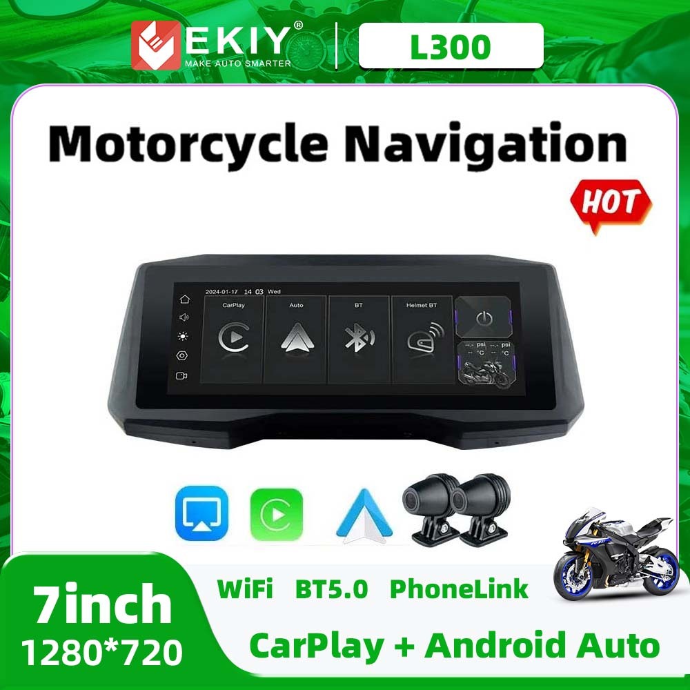 EKIY Novo Monitor GPS Portátil De 7 Polegadas Para Navegação De Motocicletas CarPlay Sem Fio Tela De Exibição Automática Android Auto Airplay Motor