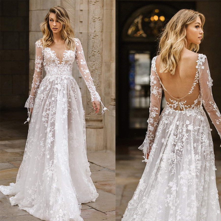 Vestidos De Noiva De Primavera Com Apliques,Festa Sexy De Decote Em V  /Casamento /Baile De Baile, Vestidos De Noiva Longos E Soldados,Vestido De  Noiva Branca Elegante | Shopee Brasil