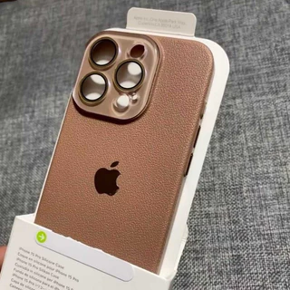 Capa de Couro Luxo Lente de vidro iphone 15ProMax iphone 11 12 13 14 15ProMax estojo texturizado de couro anti-choque