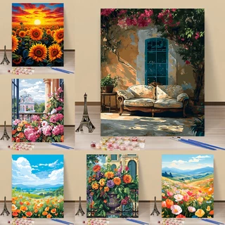 DROFE-kit Pintura Numerada-Flower Field-Terapêutica-Decoração Do Quarto-pintar numeros