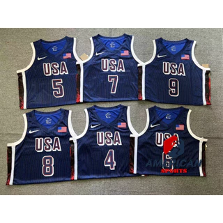 Hot Pressed Masculina Team USA Camisa Lebron James Stephen Curry 2024 Jayson Tatum Regata Blue Anthony Edwards Camiseta De Basquetebol Jersey