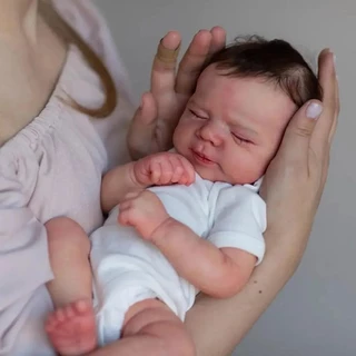 Reborn Bebê Recém-Nascido De 18 Polegadas De Corpo Macio Balança De Bonecas Renascidas Com Cabelo Enrolado Dorminhoco 3D Pintado De Tom De Pele Muitas Veias Detalhadas Renascido De Visual Real De Brinquedo