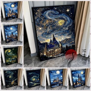 MOZI✨30 * 40cm / 40cm /40 * 50cm Starry Sky Castle Pintura numerada Pintura Por Número pintura com numeros diy Pintura a óleo Digital Pintura à mão Pintura de decoração Pintura colorida Pintura à mão Pintura Digital Pintura à mão Pintura de enchimento