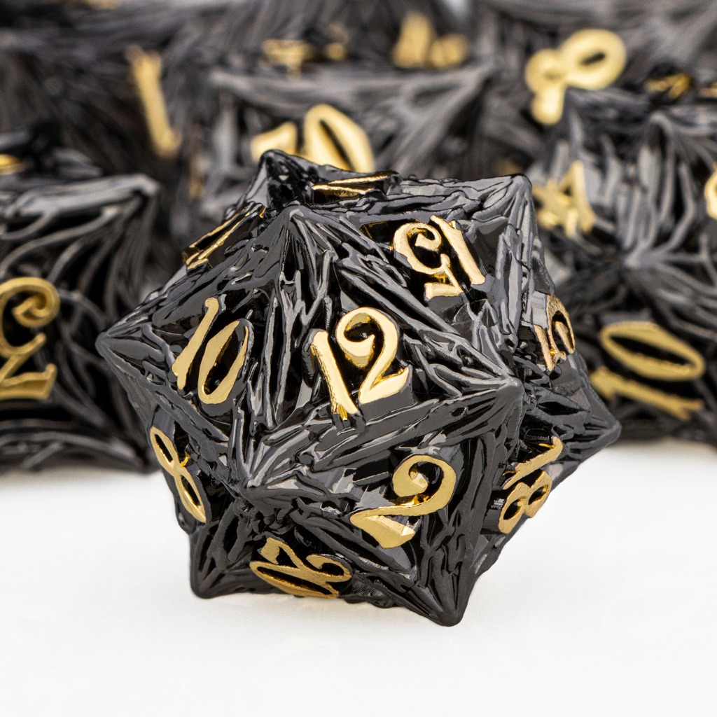 7PCS Jogo De Dados De Metal dnd Dd Preto D + Poliédricos Para Dungeon E Dragão Pathfinder RPG Pesados D20 D12 D10 D8 D6 D4