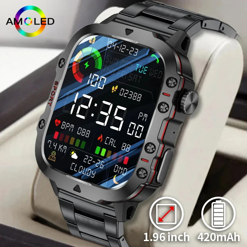 Smartwatch Relógio Inteligente Original 3ATM À Prova D'água Para Homens Ao Ar Livre 100 + Tela De Detecção De Oxigênio No Sangue Esportivo 1,96