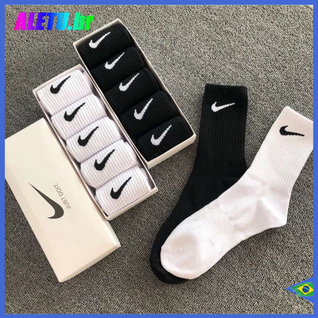 Nk100% Algodão 5 Pares Tamanho 37-45 Meias Horizontais Altas, Suor-Absorventes Respiráveis, Apropriado para Basquetebol de Futebol e Outros Esportes