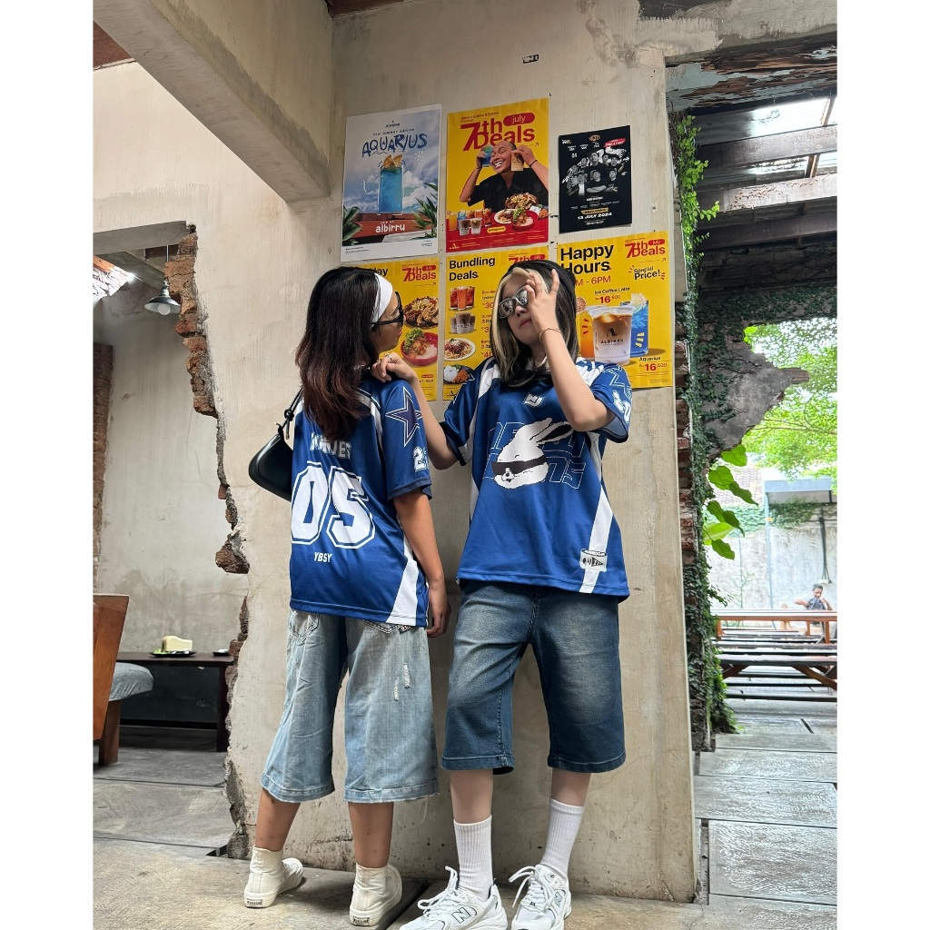 BUNNIES CLUB EXO-Y2K Azul Manga Curta Totalmente Sublimada Jersey