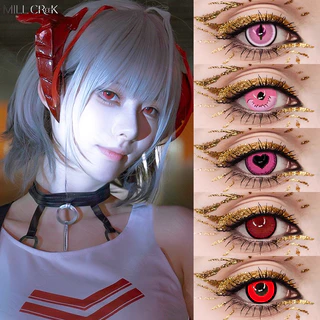 Mill Creek 2pcs Cosplay Lente De Contato Pink/Red 14,5mm Anime Eye Halloween Fantasma Dos Olhos De Anjo Uso Anual