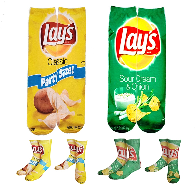 Batatas Fritas De Casal 3D Meias De Dupla Face Impressas Snacks Perna Média Tendência Rua