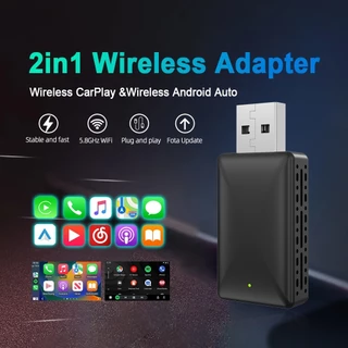 Adaptador automotivo Android CarPlay sem fio para carro com fio de fábrica, CarPlay sem fio e Android auto 2 em 1 Adaptador receptor dongle Apple CarPlay sem fio Adaptador receptor dongle automático Android para carro Apple Player com adaptador USB