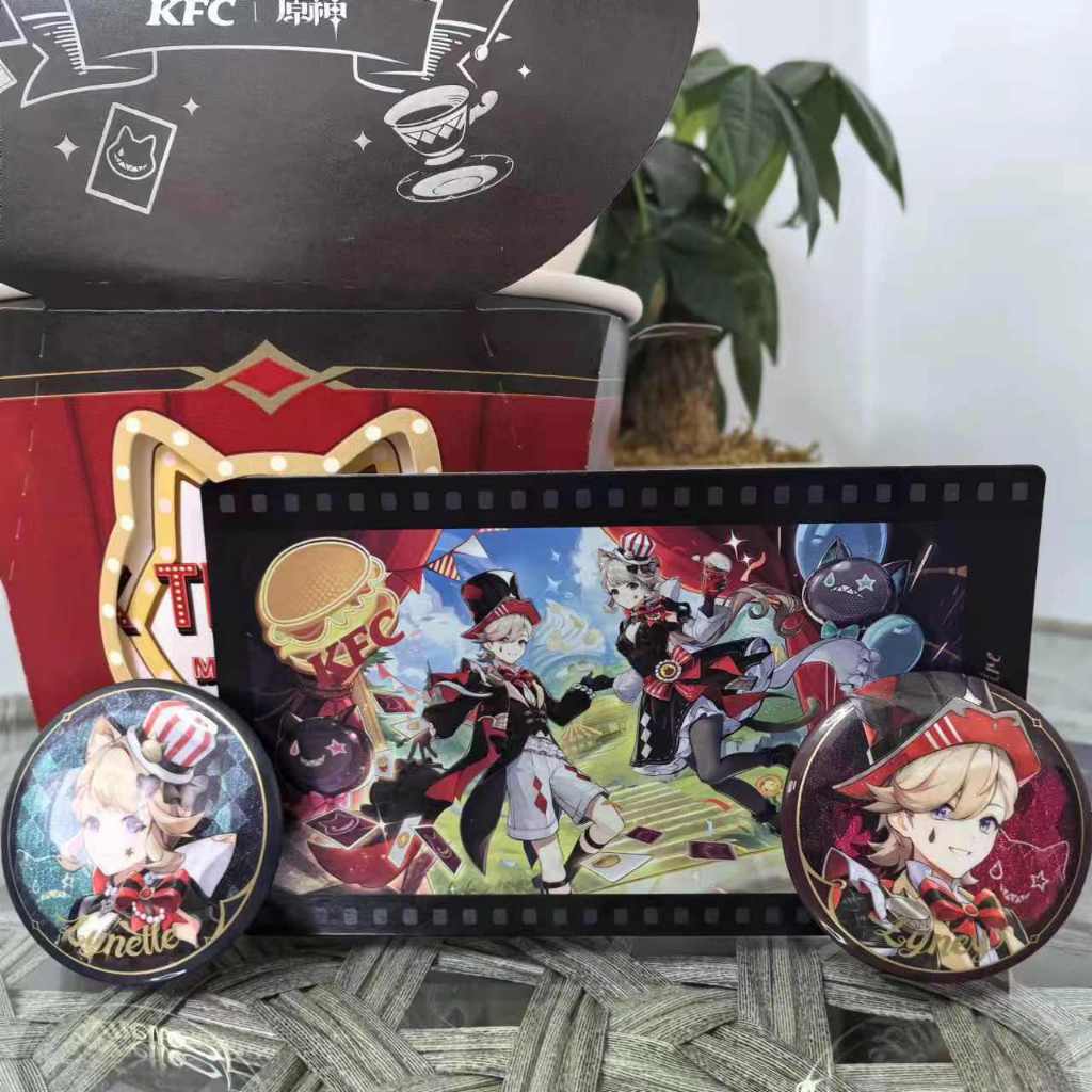 [KFC * Genshin Impacto 2024 Lyney Lynette Limitado Crachá De Bilhetes A laser Polaroid hat NXL8
