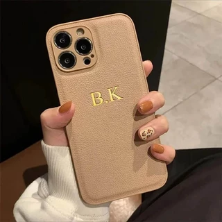 13 14 15 16 Pro Max Caso Personalizar Nome Personalizado Couro Plutônio Letras Iniciais 3D Logotipo Capa Para iPhone 13 12 11