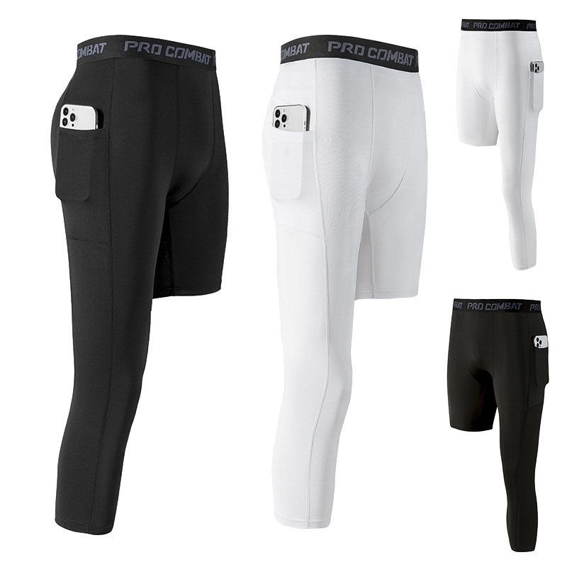 TU 3/4 calça térmica de compressão de uma perna masculina de futebol ...