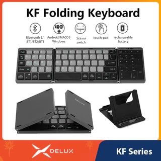 Teclado Sem Fio Dobrável Bluetooth Portátil Delux , Touchpad , Interruptores De Tesoura , Clique Silencioso , Bateria Re