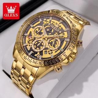 OLEVS Relogio Relógios Masculinos Luxo Prova Da água Original Dourado Esportivo Preto De Aço Cronógrafo Quartzo 9913