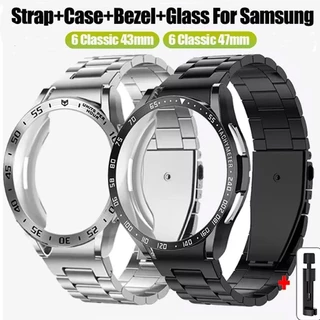 Faixa De Aço Inoxidável Compatível Para Samsung Galaxy Watch 6 5 4 Pro Classic 44 47mm 43mm Case + metal Bezel Ring + glass Correia Protetora De Tela