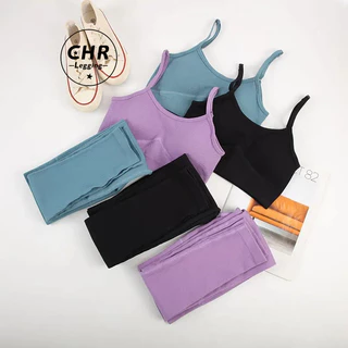 CHR 2PCS Fato De Yoga Sem Costura Rib Sports Outfit Mulher Correndo Soutien Com Leggings Ginásio Slim Fitness Set Sportswear
