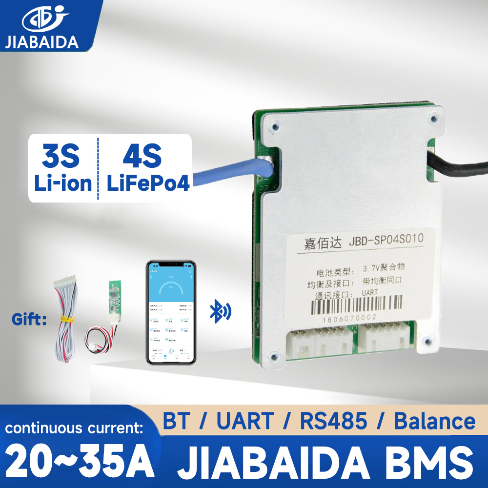 JIABAIDA Bateria Inteligente BMS 4S LiFePo4 3S Li-ion 12V 20A 30A De Lítio BT UART RS485 Balanço JBD