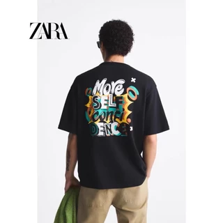 Camiseta Puro Algodão Impresso Confortável Com Manga Curta Da Zara