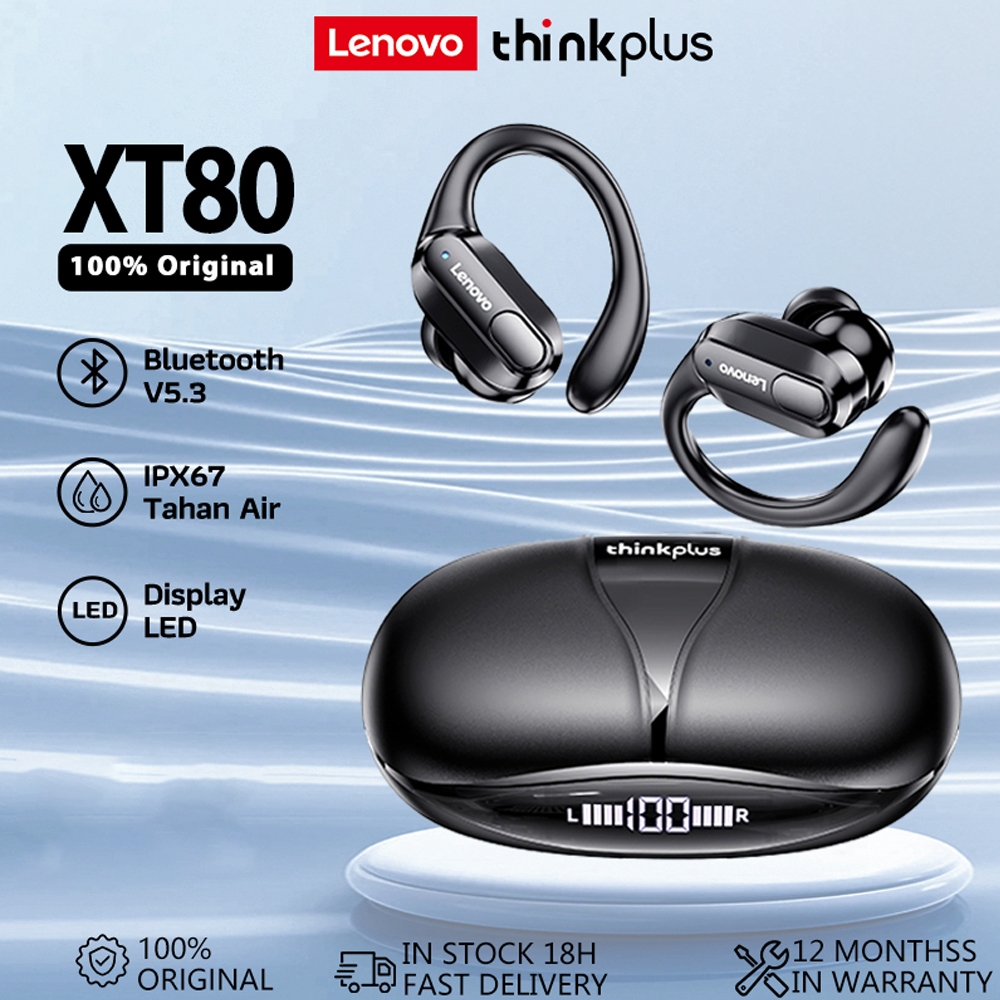 XT80 Fone De Ouvido Bluetooth Lenovo Esportivos Bluetooth 5.3 à prova d'água com microfone