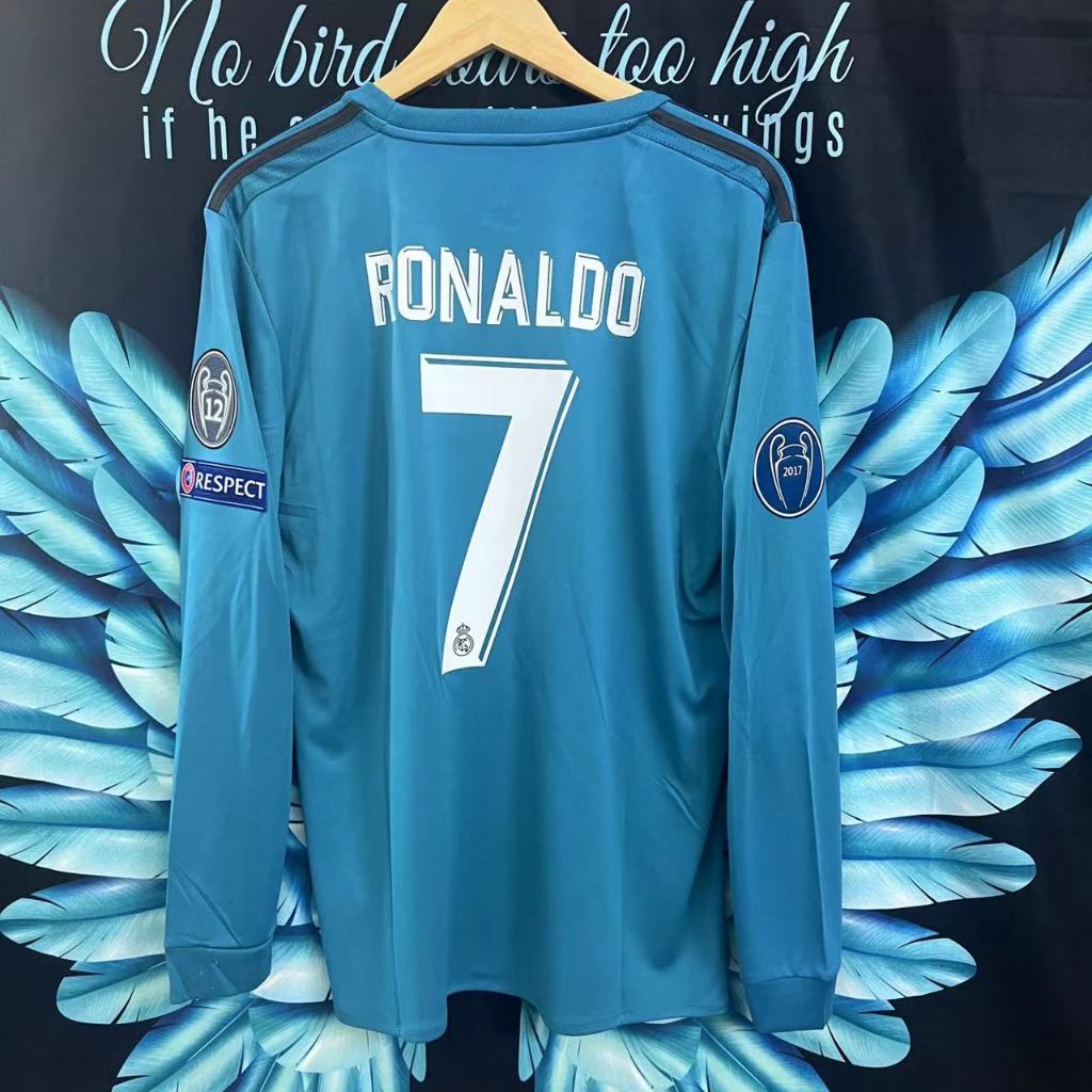17 /18 Royal Pony Jersey Verde Longe No. 7 Ronaldo Manga Longa Retro