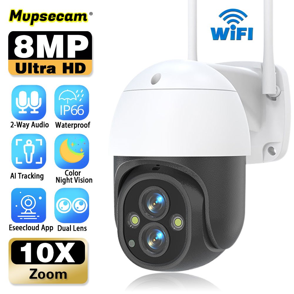 Eseecloud Smart Dual Lens 8MP 4K CCTV Sem Fio Ao Ar Livre À Prova D ...