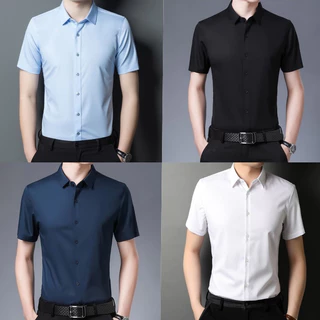 Camisa De Trabalho Formal De Masculina Botão Manga Curta Negócios Slim Fit Camisas Casuais Brancas