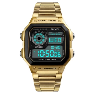 SKMEI 1335 Luxuoso Retro Homens Digitais De Aço Inoxidável Relógio Esportivo De Leds À Prova D'água