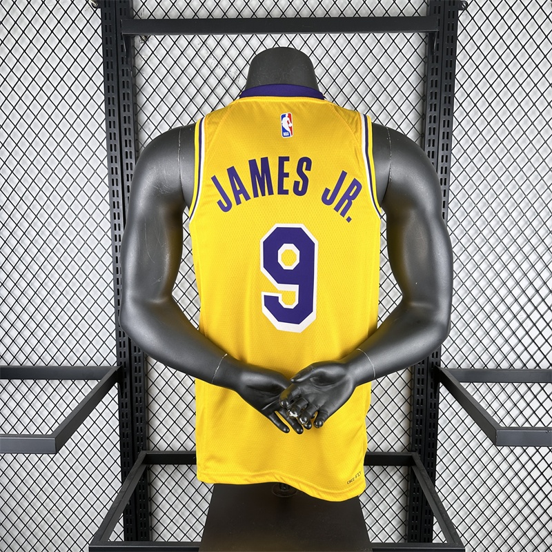 Brownie NO . 9'23 Lakers crewneck yellow Edition Alta Qualidade De Basquetebol Jersey Prensado A Calor