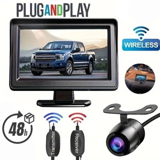 Câmera De Backup Sem Fio Para Carro Fácil Instalação Monitor De Visão Traseira De 4,3'Com Kit De Noturna Minivan De Captação De