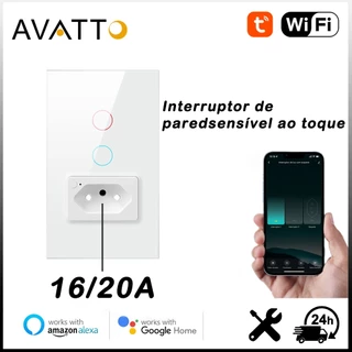 AVATTO Interruptor de luz inteligente com tomada Tuya Smart Brasil ZigBee Switch 10A 16A Painel De Vidro De Tomada Inteligente Trabalho Com Alexa Google home