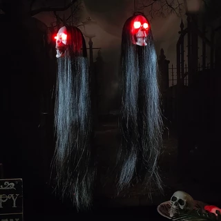 Halloween Cabeça Fantasma De Cabelo Longo Brilhante Terrificante Pendurado Decoração De Cena Noturna De