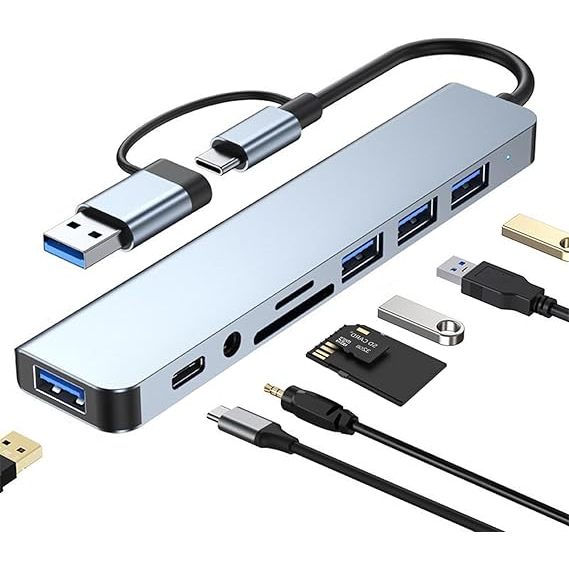 HUB Usb 8 Em 2 Tipo C De Alta Velocidade 3.0 4 Portas Multi Divisor  Adaptador OTG