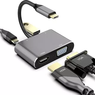 Adaptador USB C Para HDMI VGA 4K Hub 4 Em 1 3.0 OTG Porta PD De Carregamento MacBook Pro/Samsung