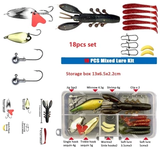 LUC 18pcs Conjunto De Iscas Multiuso Macio Kit Plástico De Isca Metálica Com Lantejoulas Duras Ferramentas De Pesca Trovão Dourado Caixa De Armazenamento