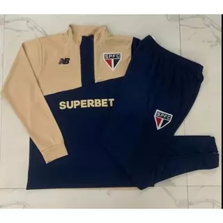 2024-25 Sao Paulo Meio Zíper Calças De Jersey Masculino Conjunto De Manga Longa Moda Esportiva Casual Size : S-2XL
